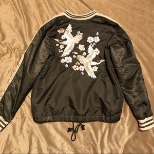 olive embroidered satin bomber jacket ☆